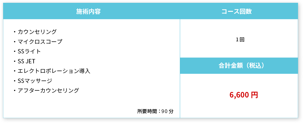 お試し体験料金表